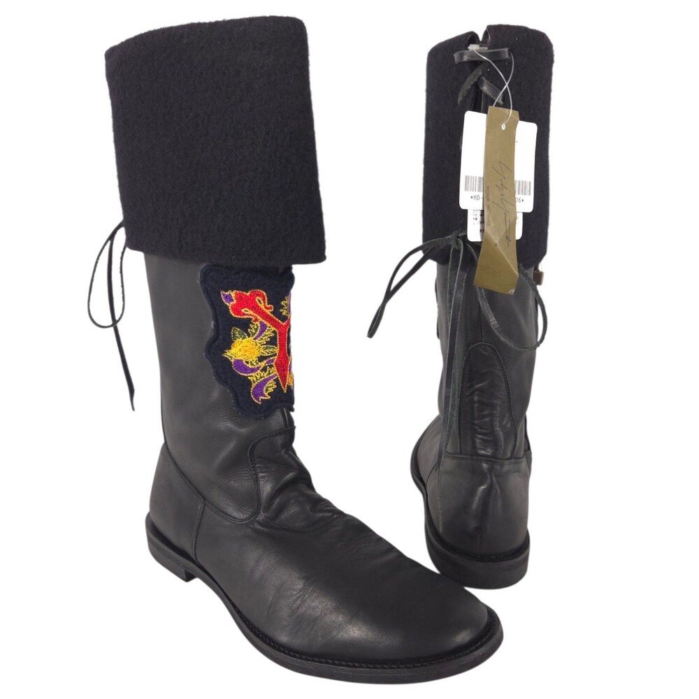 Yohji Yamamoto Pour Homme Embroidered Wool Cuff Boots US 11 EU 44 Black $1850